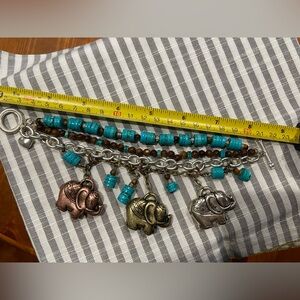 Bracelet semiprecious stones approx 8” lightweight elephant charms